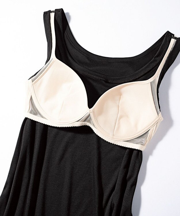 自由区 L 【ワコールコラボ】【カタログ掲載・洗える】レーシーニット ドレス ブラック