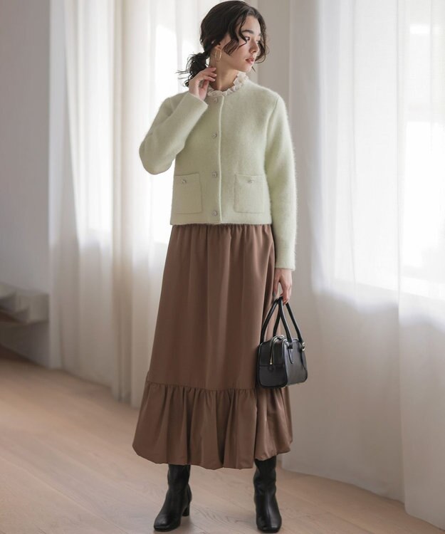 組曲 L 【加藤ローサさん着用】フラッフィーファーニット ジャケット ライムグリーン系