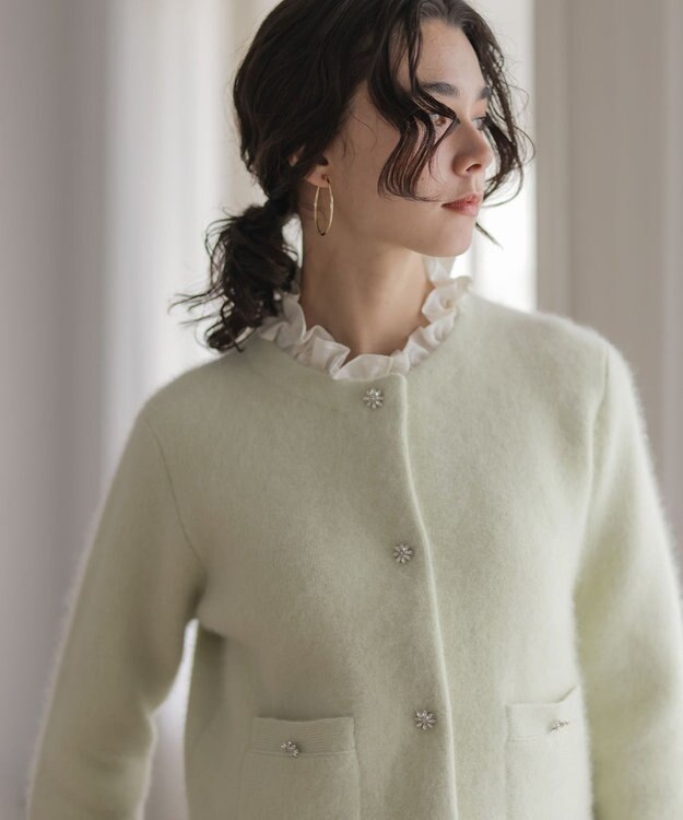 組曲 L 【加藤ローサさん着用】フラッフィーファーニット ジャケット ライムグリーン系