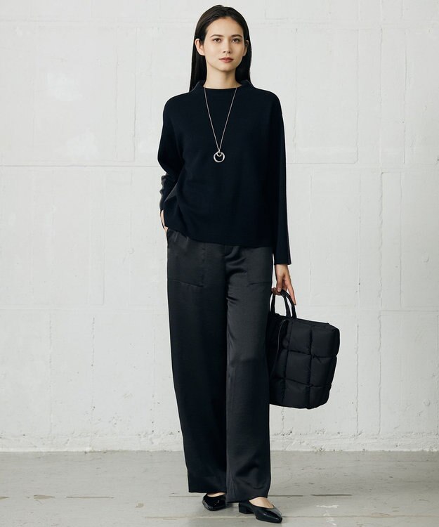 自由区 【セットアップ対応】ウールミラノボトルネック ニット ネイビー×チャコール