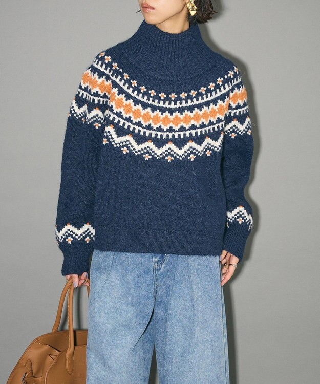 Green Parks ノルディック柄ジャガード織ニット Navy