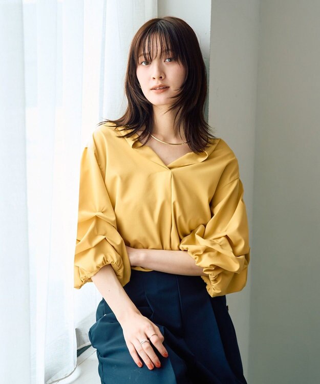 YECCA VECCA タックスリーブスキッパーブラウス Yellow