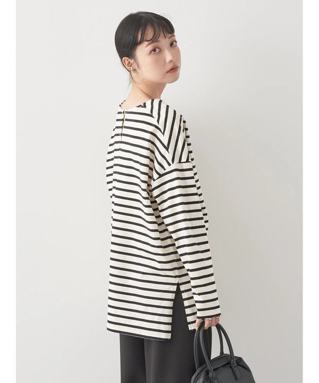 earth music&ecology バック釦ボーダーチュニック Ivory