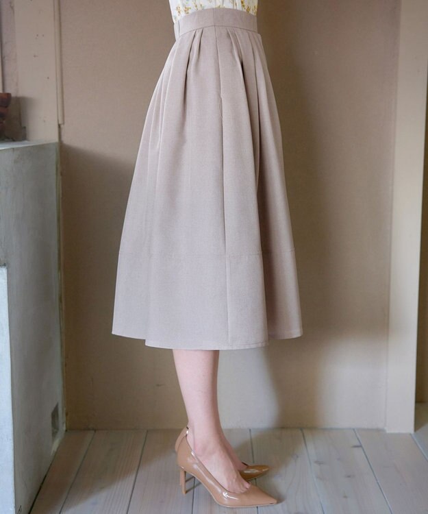 Tiaclasse 【新色追加・選べる丈】麻調タックフレアスカート 膝丈グレージュ