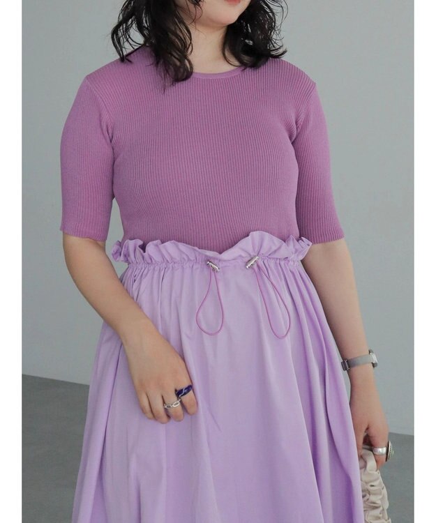 Green Parks ランタン型ニットドッキングタフタワンピース Lavender