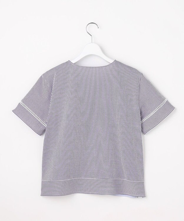 J.PRESS LADIES 【一枚で着映え】サッカージャージー クルーネック カットソー ネイビーストライプ系1