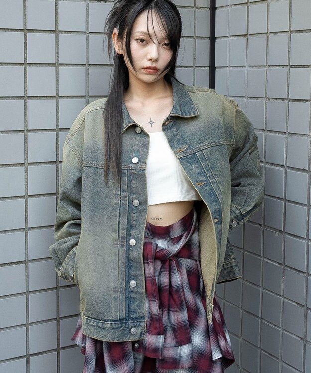WEGO 【ユニセックス着用ITEM/MLサイズ展開】ヴィンテージライクBIGデニムジャケット デニム淡加工色