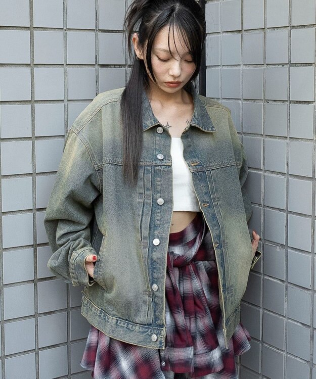 WEGO 【ユニセックス着用ITEM/MLサイズ展開】ヴィンテージライクBIGデニムジャケット デニム淡加工色