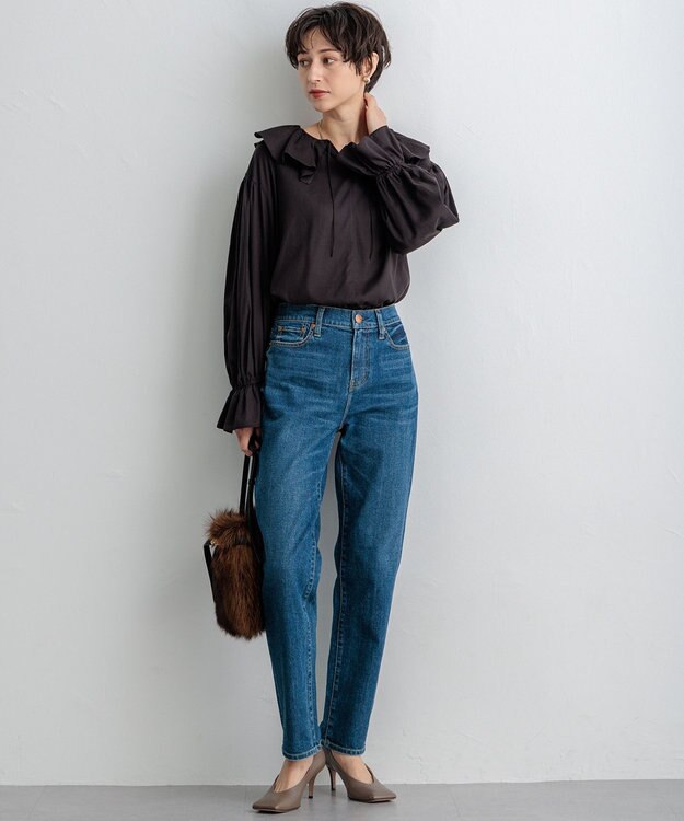 23区 【SLOW/一部店舗限定】テンセルコットンジョーゼット フリル ブラウス グレー系