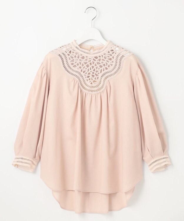 23区 L 【GOLD LABEL】モダンコットン レースコンビ ブラウス ピンク系