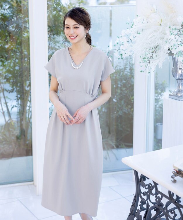 Tiaclasse 【洗える】ハイストレッチジョーゼットワンピース グレージュ