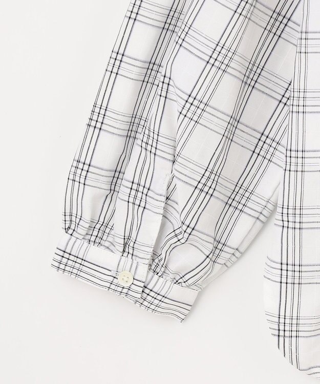 J.PRESS LADIES 【洗える】 セルロースチェック バンドカラー ブラウス ネイビー系3