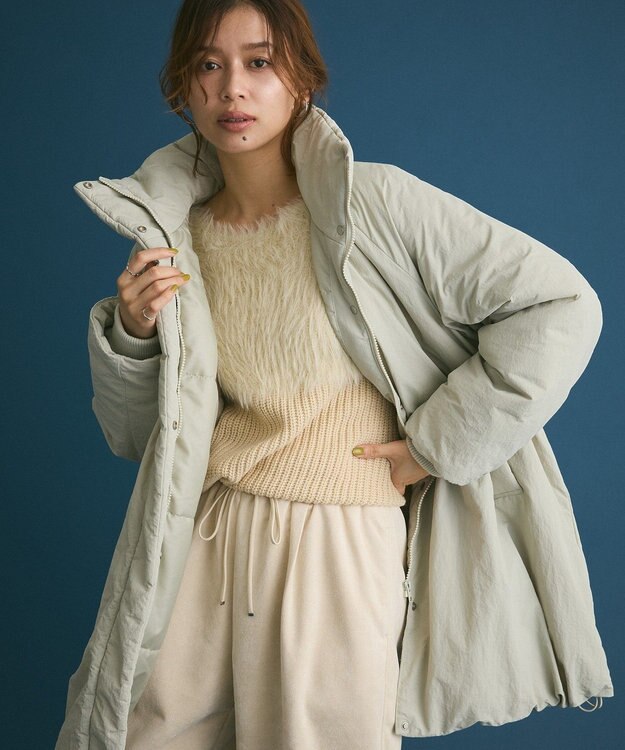 Green Parks シームレス中綿ドロストコート Smoky Green