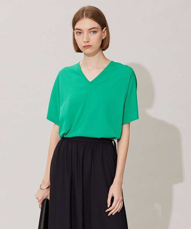 ICB L 【洗える】VIS/NYハイゲージ Vネックプルオーバー コバルトグリーン系