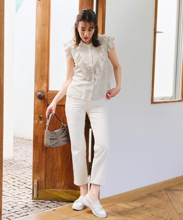 Tiaclasse 【新色追加・洗える】花柄フリルシャツブラウス ベージュ