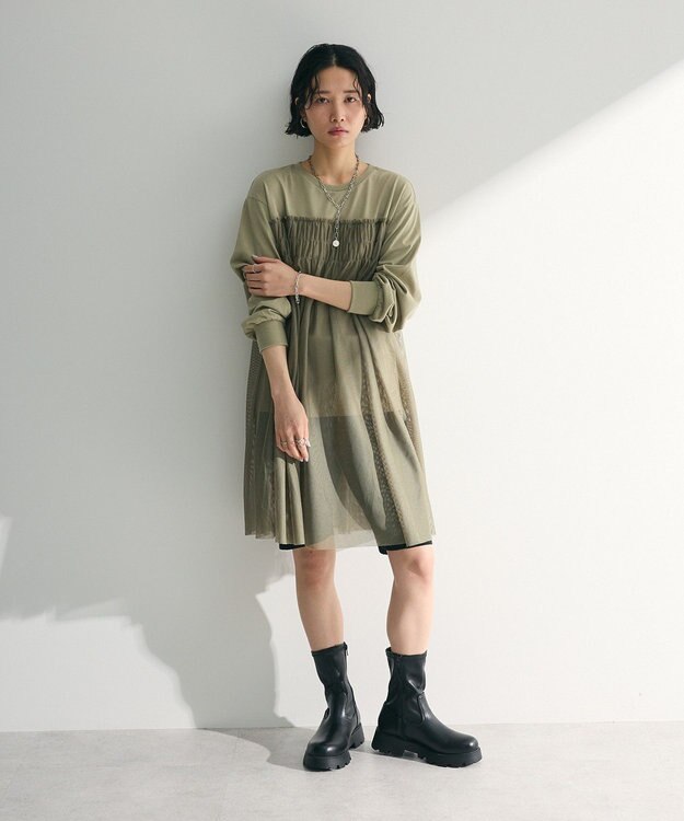 Green Parks メッシュドッキングレイヤーチュニック Khaki