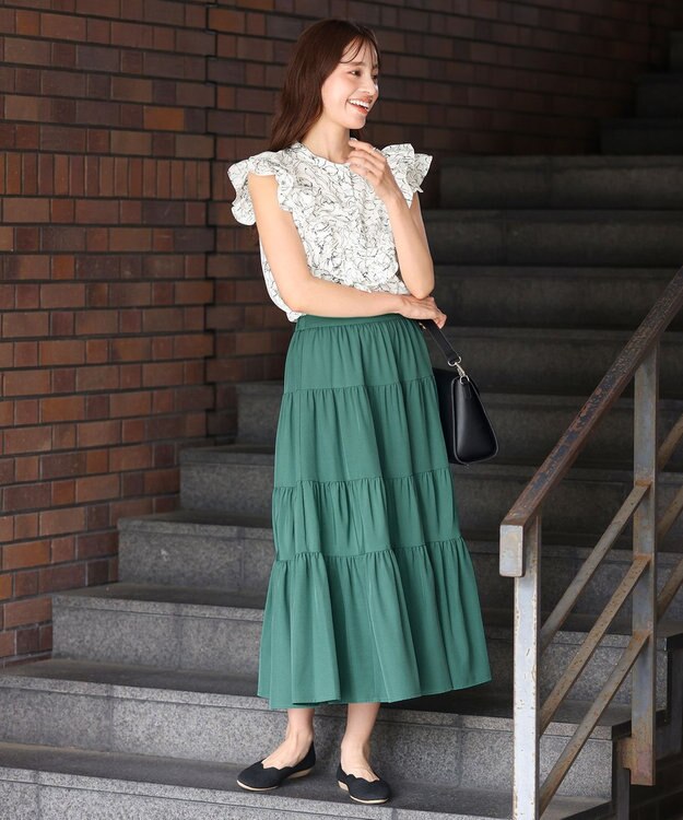 Tiaclasse 【新色追加・洗える】花柄フリルシャツブラウス オフホワイト