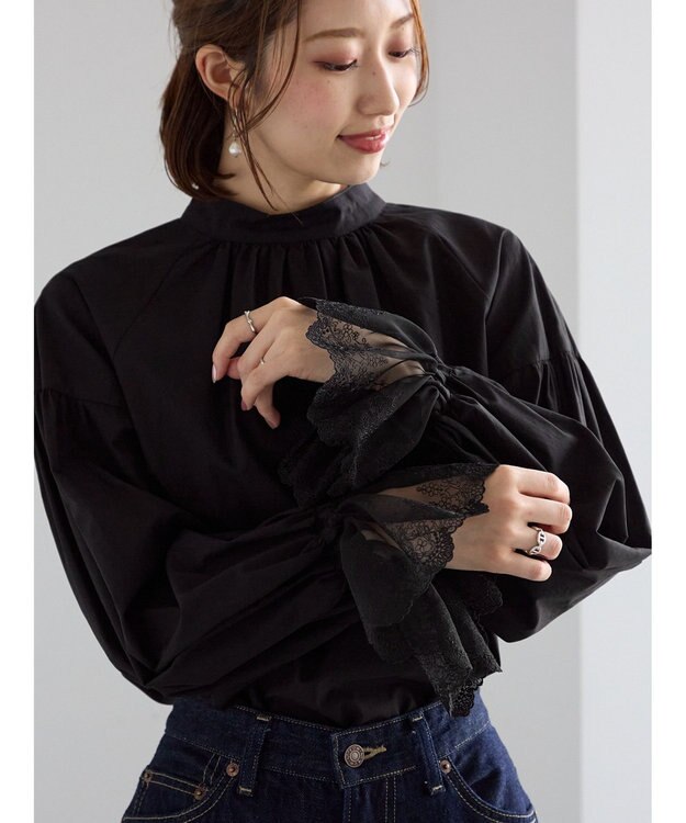 Te chichi レースカフスボリュームスリーブブラウス ブラック