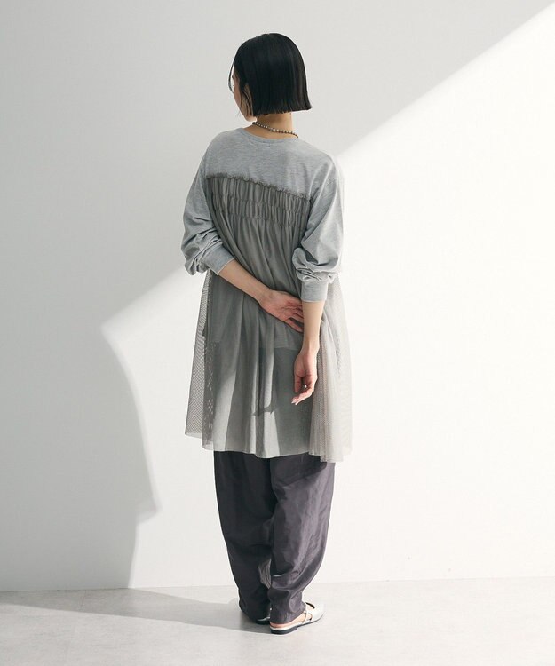 Green Parks メッシュドッキングレイヤーチュニック Gray Mixture