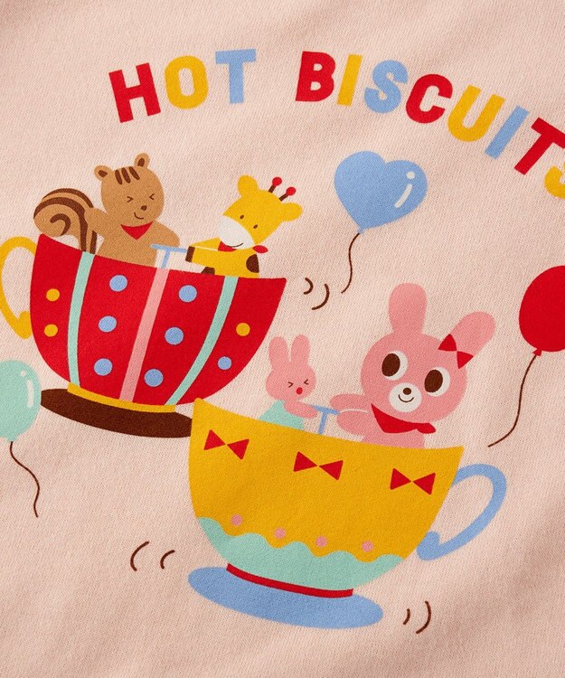 MIKI HOUSE HOT BISCUITS 【80-120cm】ミニ裏毛パイル素材 ティーカップ柄 ルームウェアセット ピンク