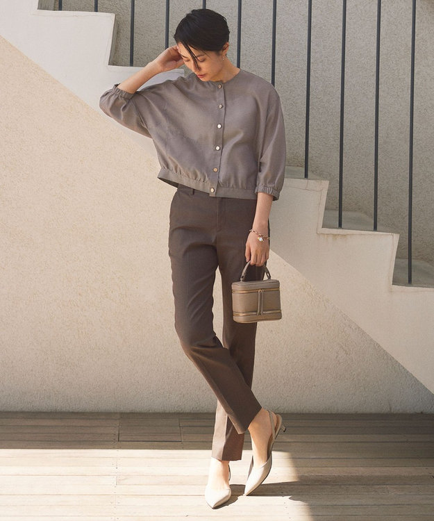 自由区 【カタログ掲載・接触冷感・洗える】ブライトシアーノーカラー ブルゾン セピア