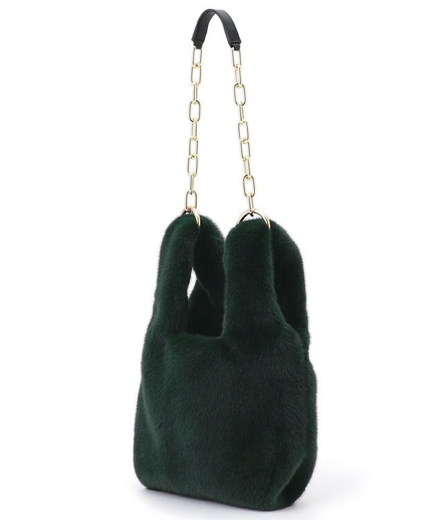 23区 フェイクファー チェーン バッグ ダークグリーン系