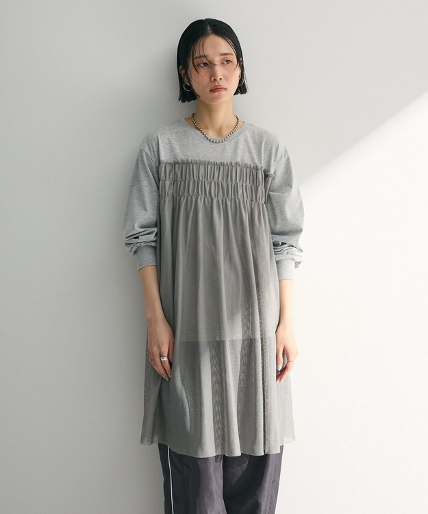 Green Parks メッシュドッキングレイヤーチュニック Gray Mixture