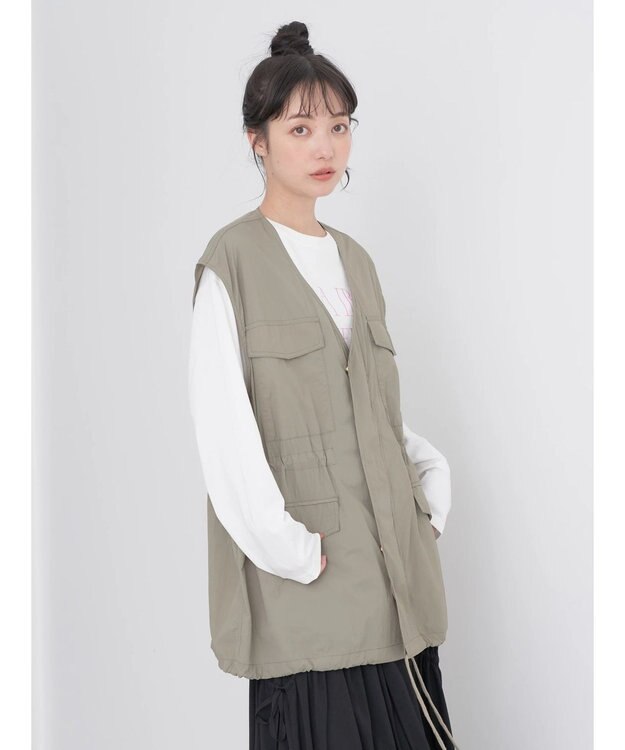 earth music&ecology ドロストコードジレ Khaki