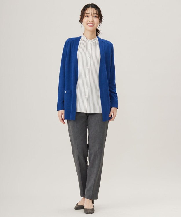 J.PRESS LADIES S 【洗える】KNIT BASIC ロングカーディガン トップブルー系
