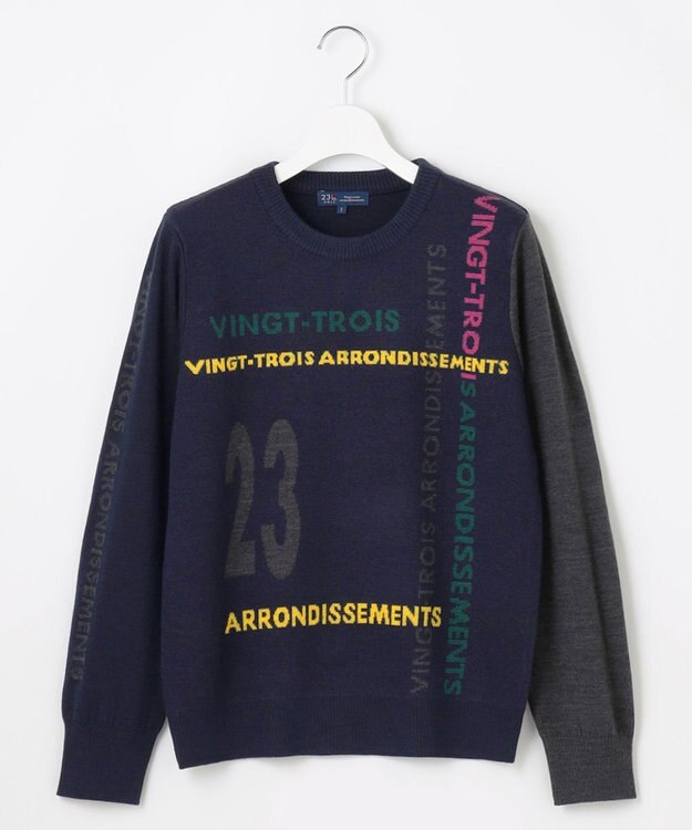 23区GOLF 【WOMEN】ロゴチェックジャガード　クルーネック ニット ネイビー系