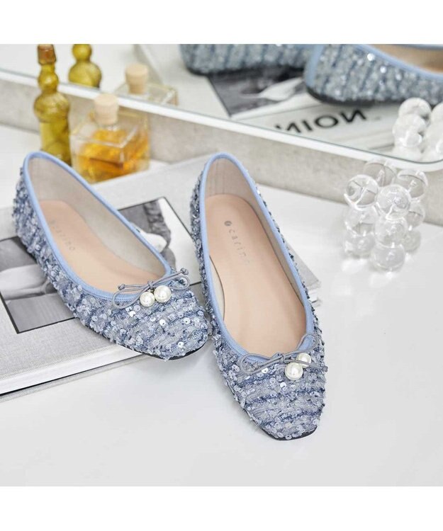 MODE ET JACOMO <carino>パールビジュー付きデザインバレエ ブルー