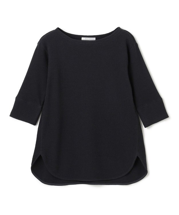 BEIGE， 【洗える】GLOBE / コットンリブ7分袖カットソー Black