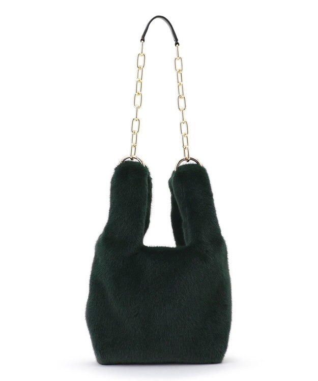 23区 フェイクファー チェーン バッグ ダークグリーン系