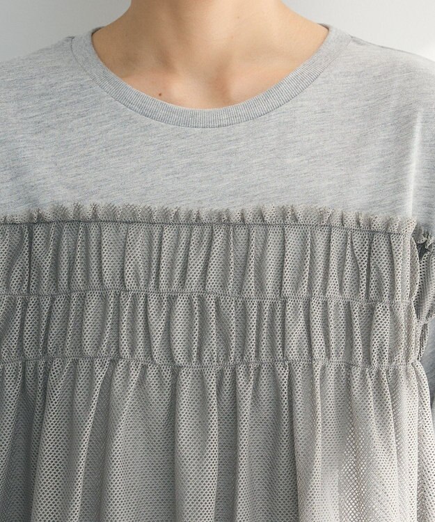 Green Parks メッシュドッキングレイヤーチュニック Gray Mixture