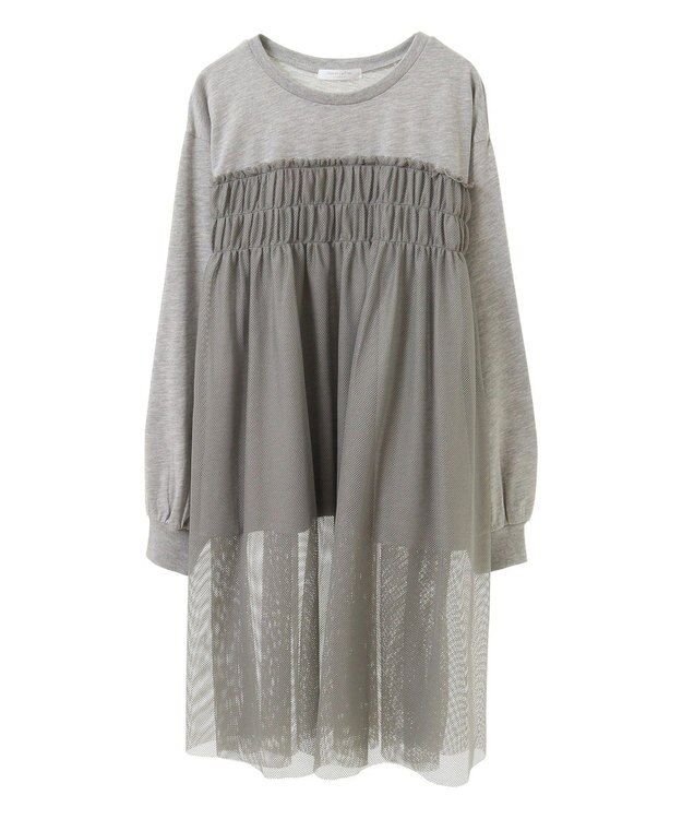 Green Parks メッシュドッキングレイヤーチュニック Gray Mixture