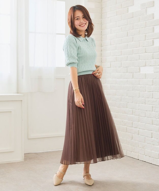 Feroux シャイニープリーツスカート ダークブラウン系