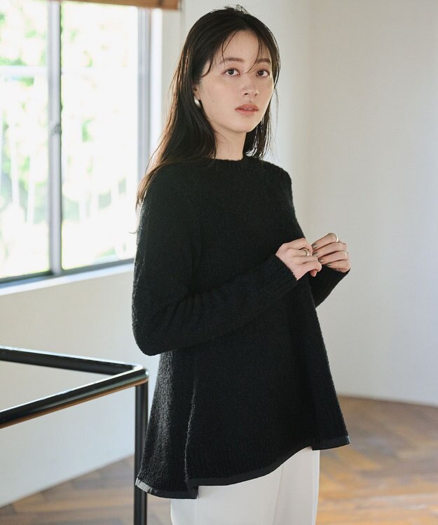 #Newans 【洗える】フレアシルエットチュニックニット ブラック系
