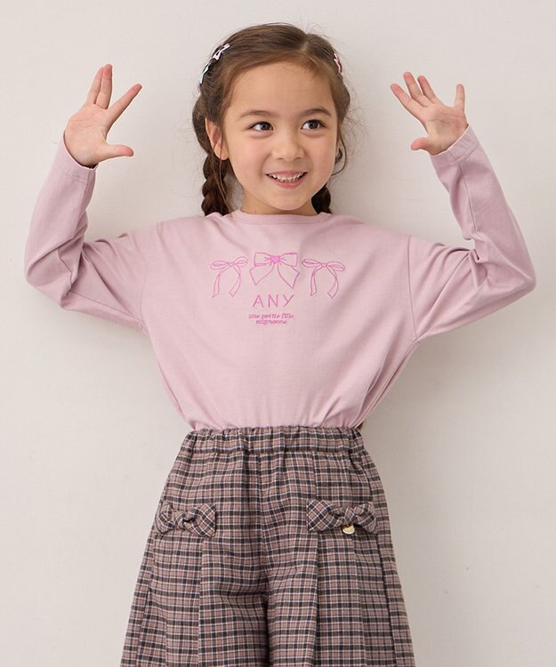 ANY KIDS 【Good Price】 ANY刺繍 長袖Tシャツ ピンク