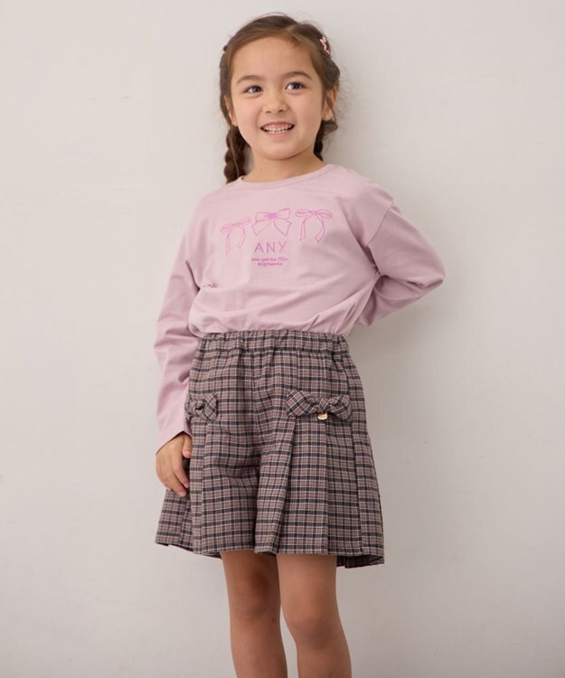 ANY KIDS 【Good Price】 ANY刺繍 長袖Tシャツ ピンク