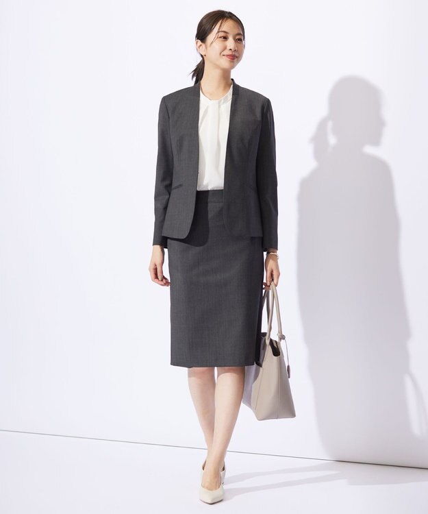 J.PRESS LADIES L シャドーストライプ ボウタイ風 カットソー ホワイトストライプ系