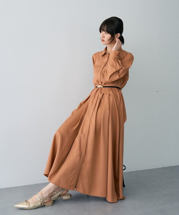 YECCA VECCA タックデザインシャツワンピース Camel