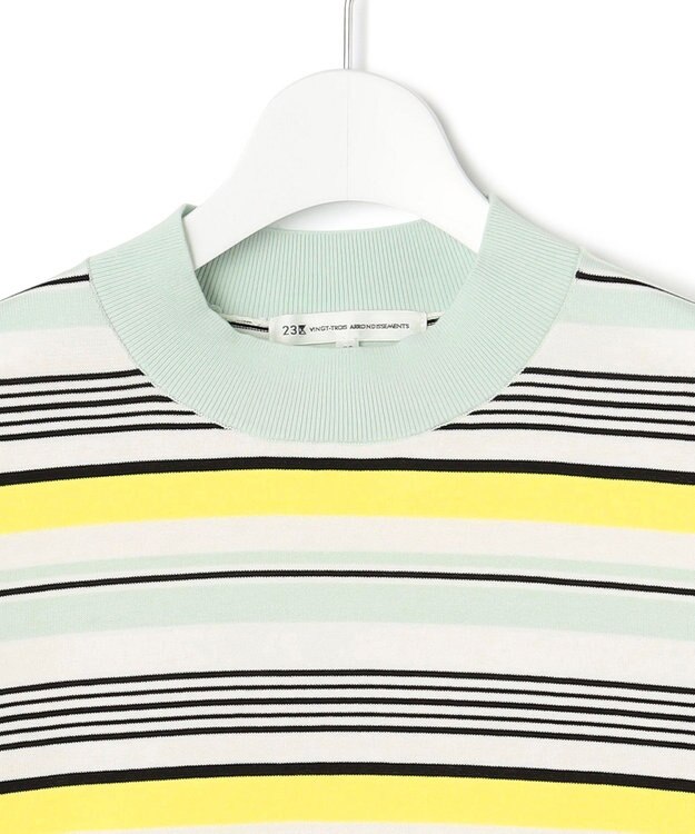 23区 L 【VERY3月号掲載/洗える】プレミアムビオコットン 半袖 マルチボーダー ニット ミントベース