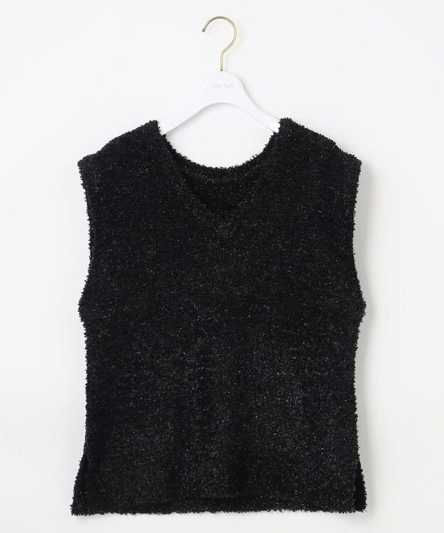 ANY SIS L 【洗える】フラワープリントワンピース × ニットベスト セット ブラック系