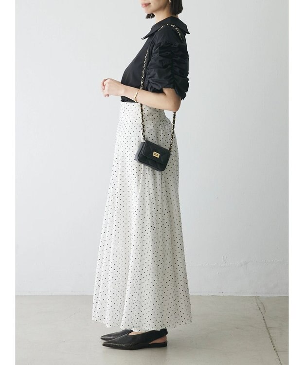 Green Parks AnriettMusee ドットフレアーロングスカート Off White