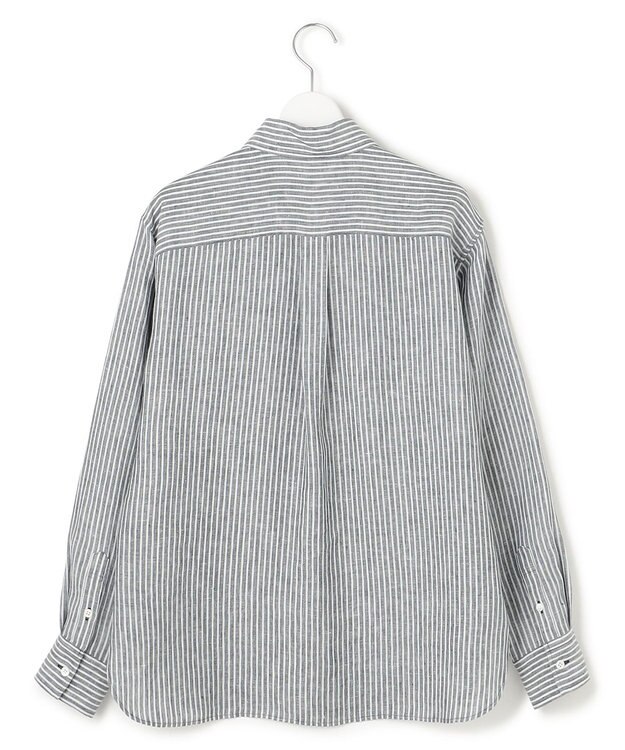 23区 LIBECO ベーシック シャツ ダークグリーンストライプ