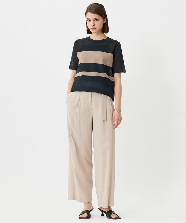 ICB 【接触冷感・UVカット・洗える】 T/Rドライリネン ワイドストレートパンツ ベージュ系