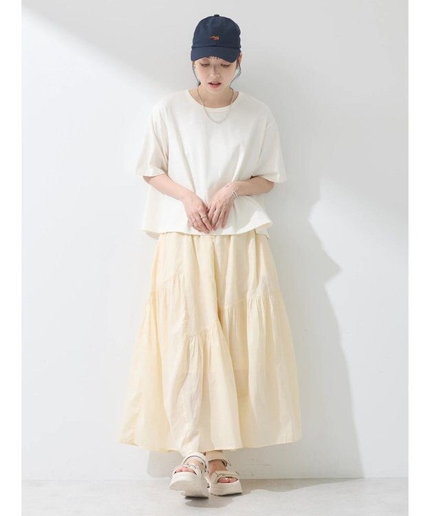 earth music&ecology コットンボイルランダム切替フレアスカート Ivory