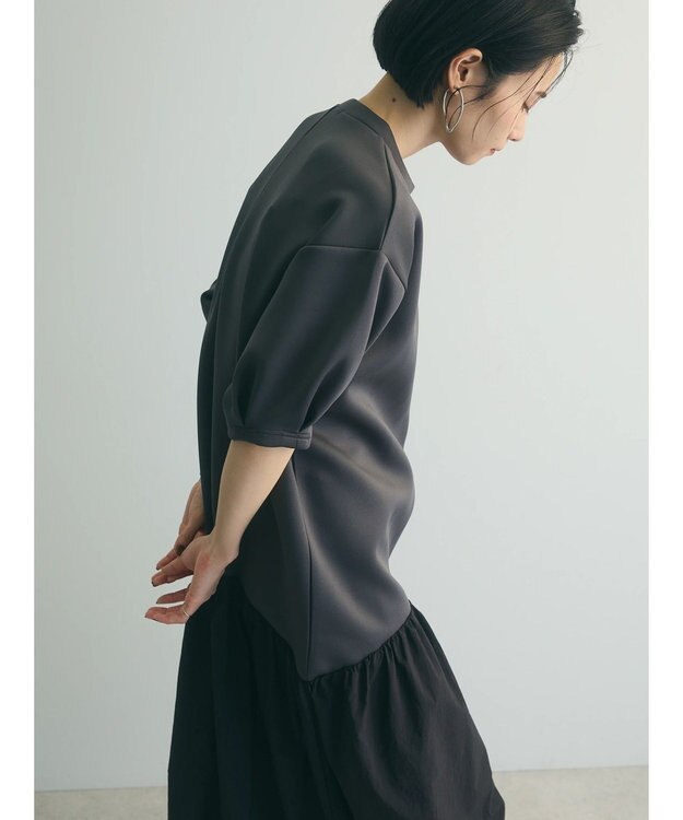 Green Parks ａ．異素材切り替えバルーンワンピース Charcoal Gray
