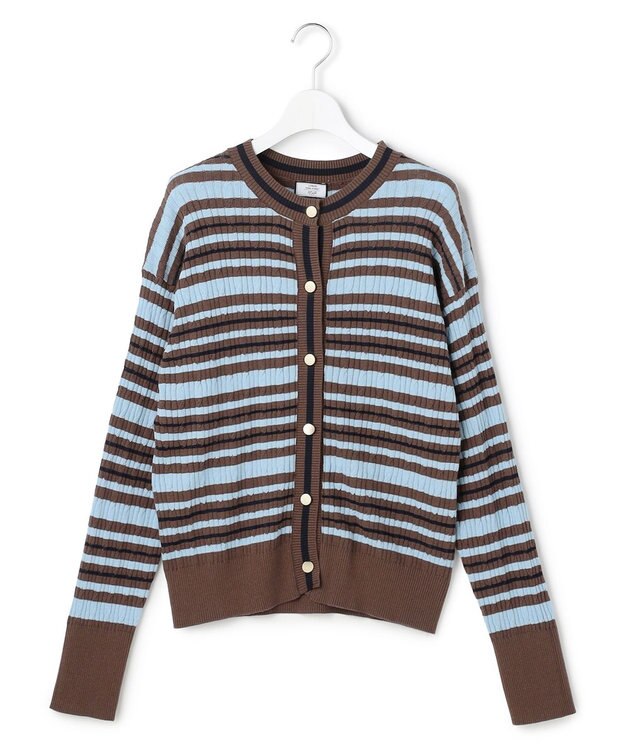 J.PRESS YORK STREET 【UNISEX】コットンボーダー ニットカーディガン ブラウン系1