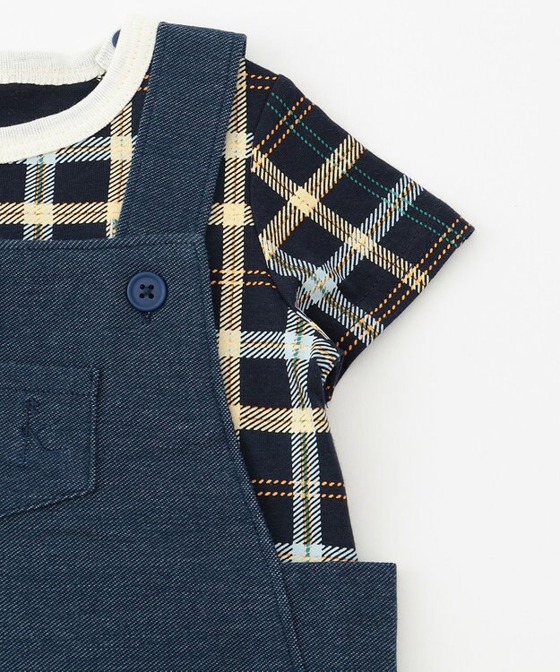 組曲 KIDS 【80-90cm】Check 半袖オーバーオール ネイビー系5